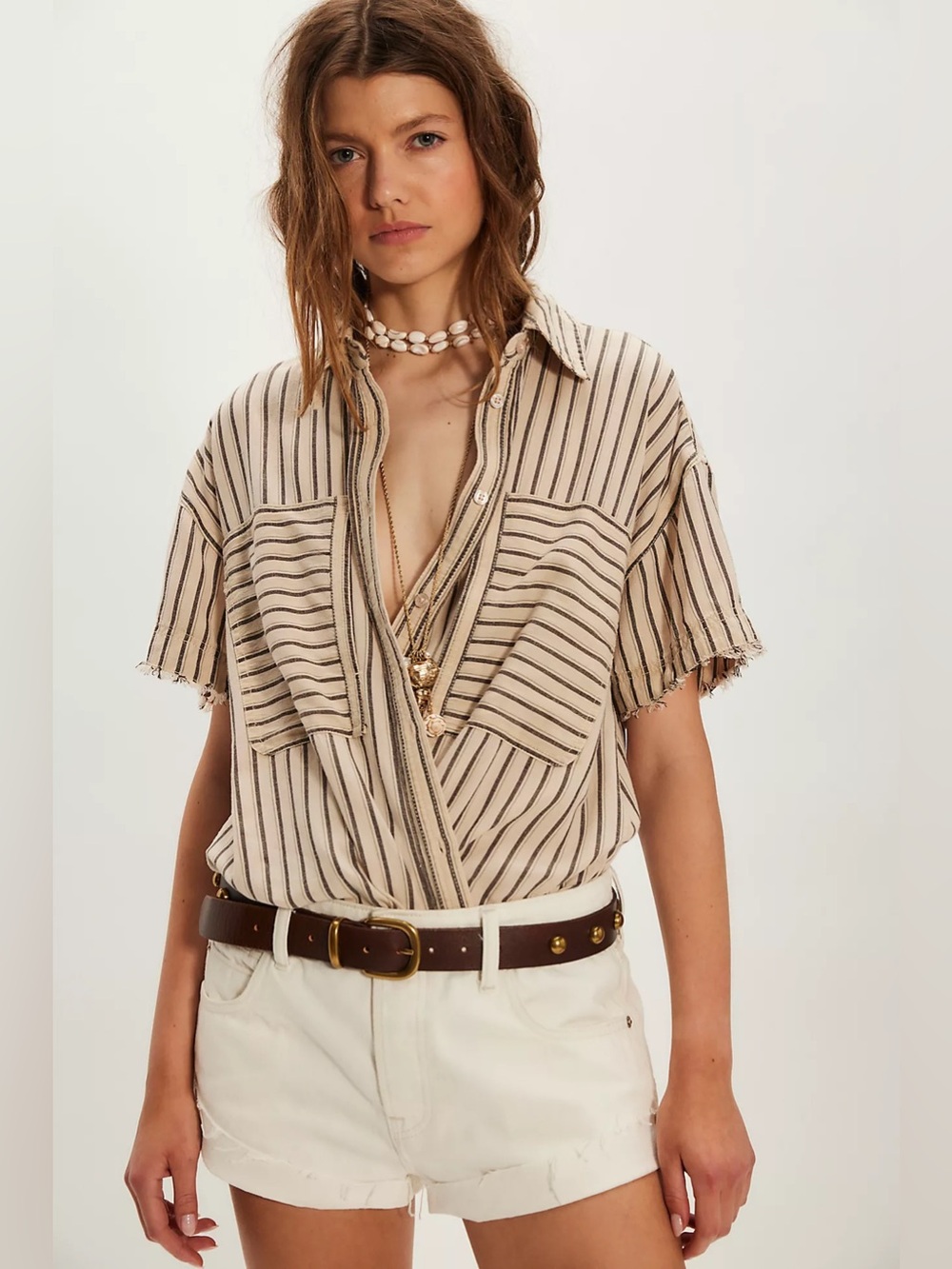 Free People We The Free Christopher Linen Shirt Stripe Small